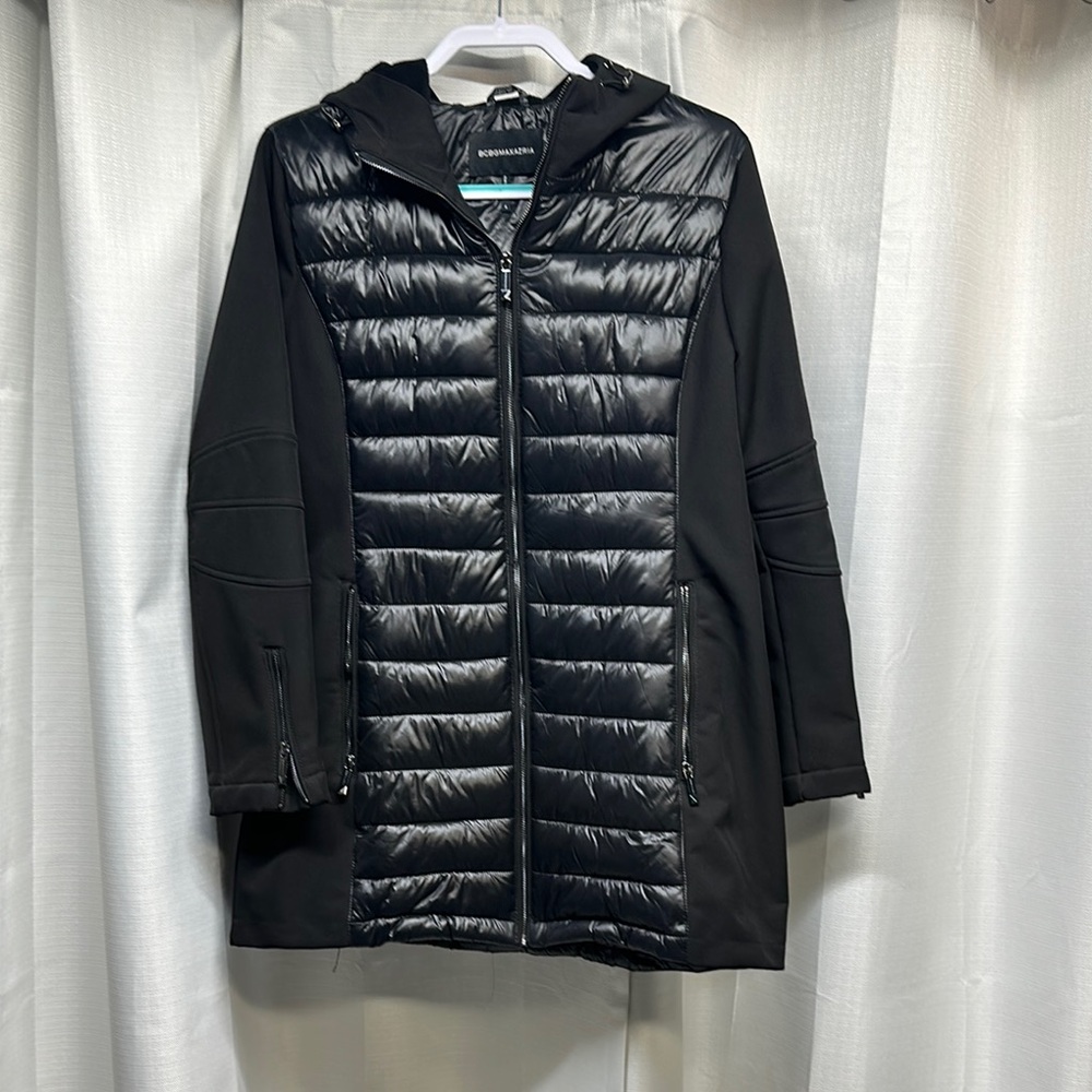 BCBGMaxAzria Black Quilted Puffer Jacket with Hood